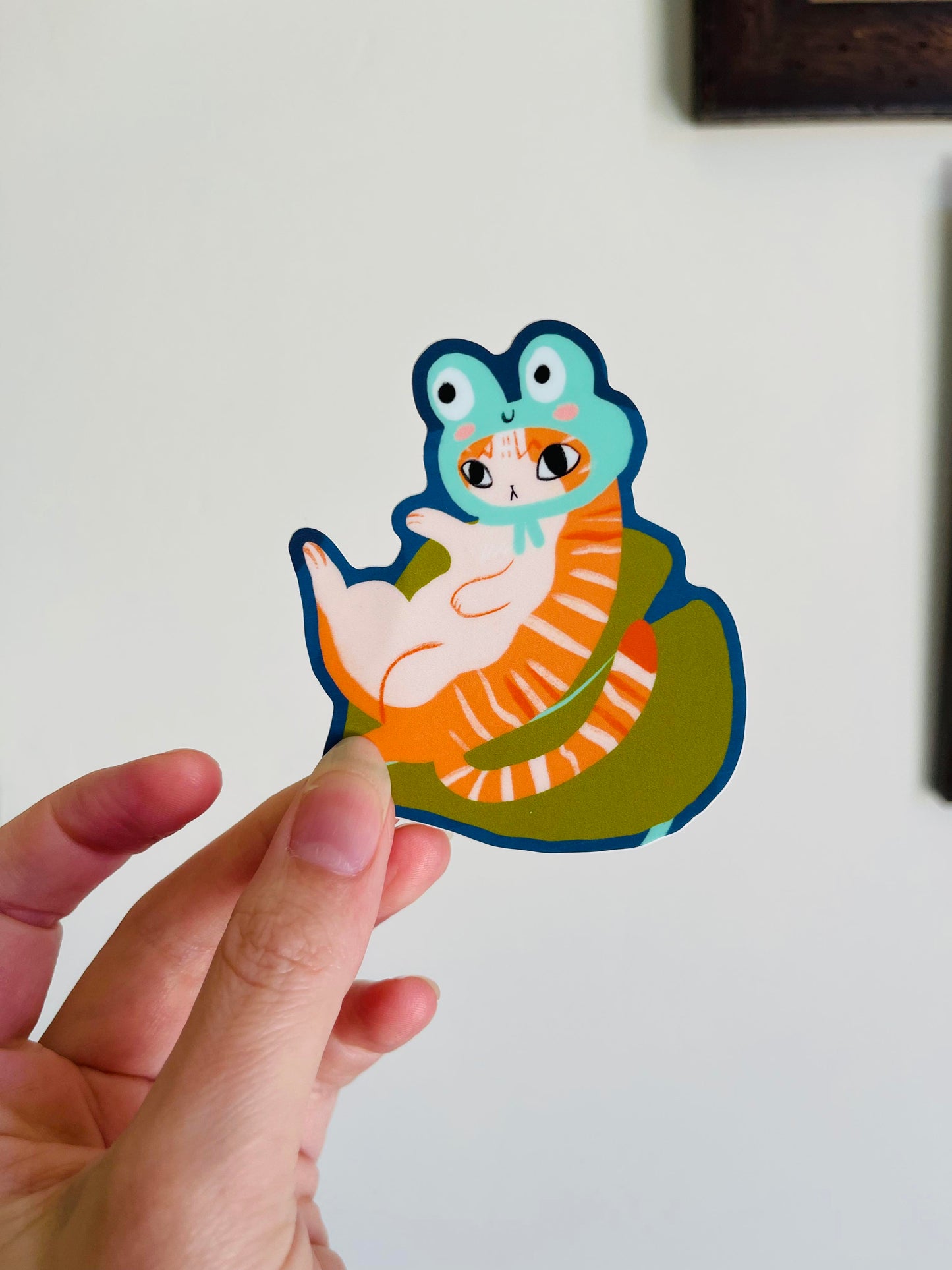frog hat cat waterproof vinyl sticker