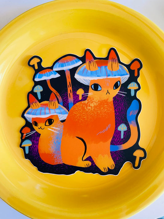 Big Mushroom cat vinyl waterproof sticker