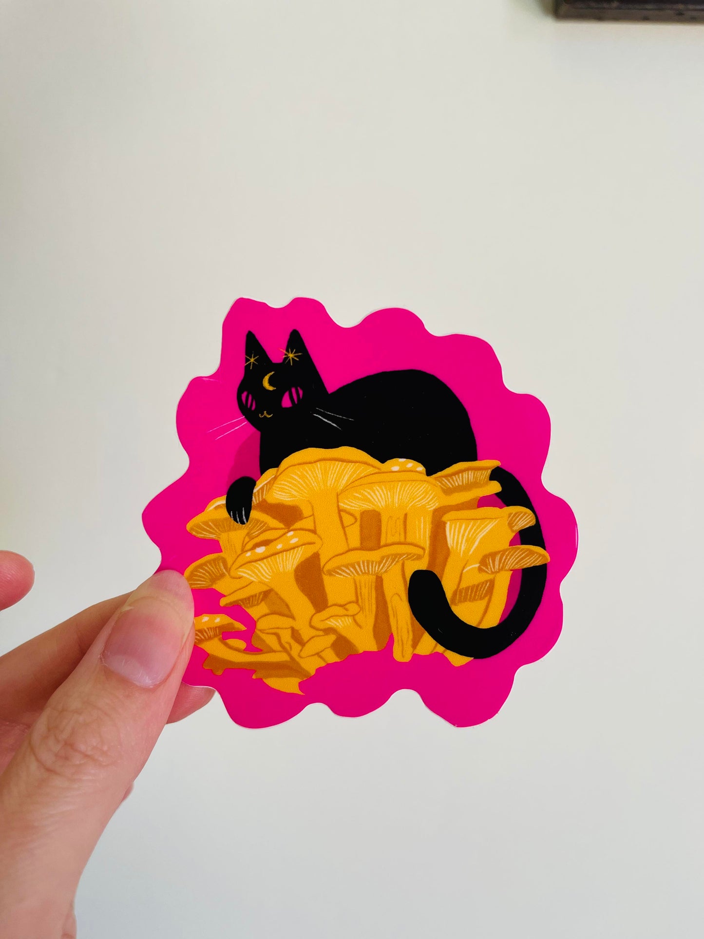 chantrelle black mushroom cat vinyl waterproof sticker