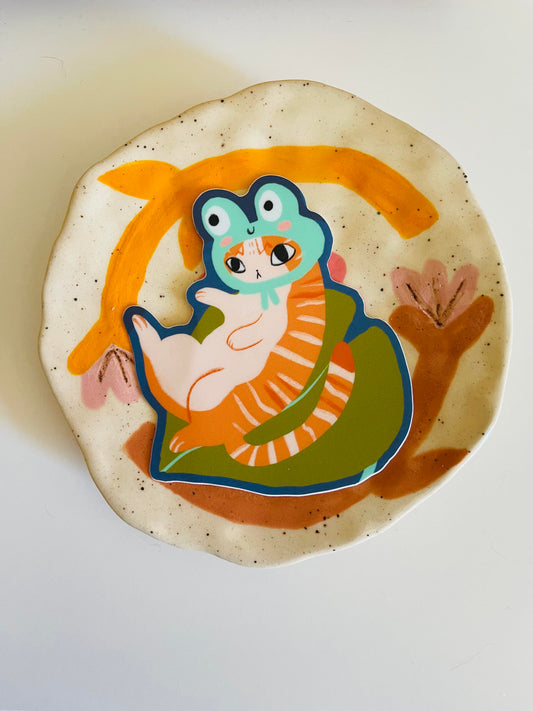 frog hat cat waterproof vinyl sticker