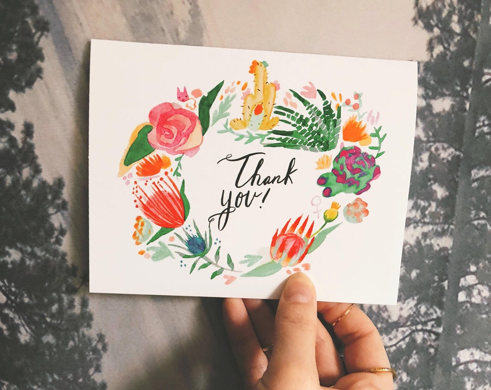 Succulent desert floral thank you blank card