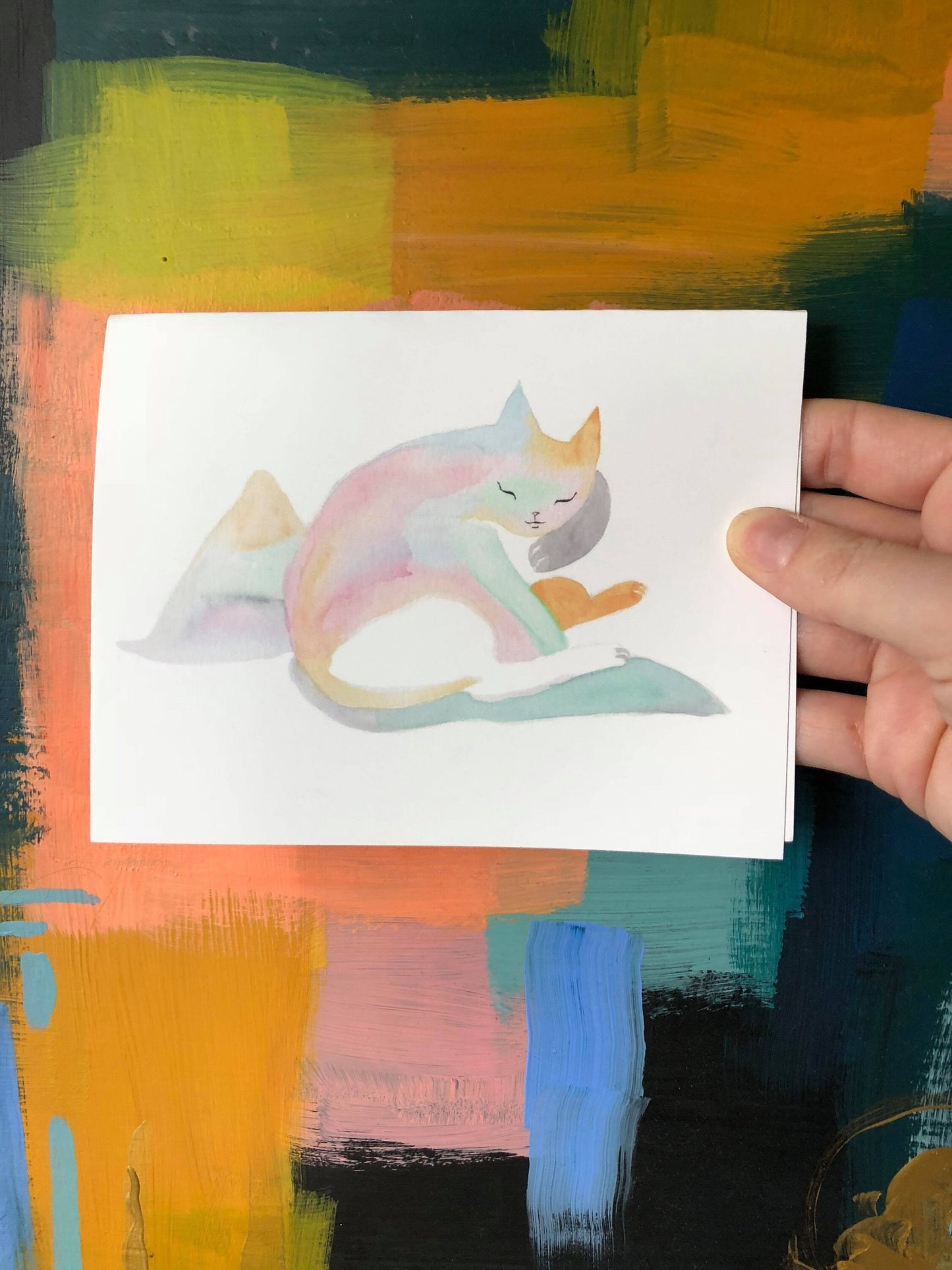mountain crystal cat greeting card