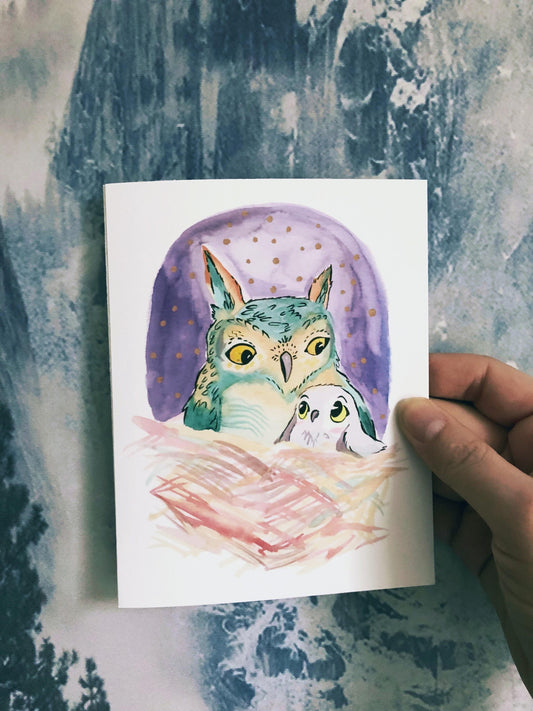 Mother owl and baby blank greeting card mothers day card