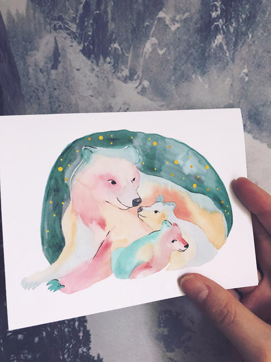 Mama bear and cubs blank card mothers day card