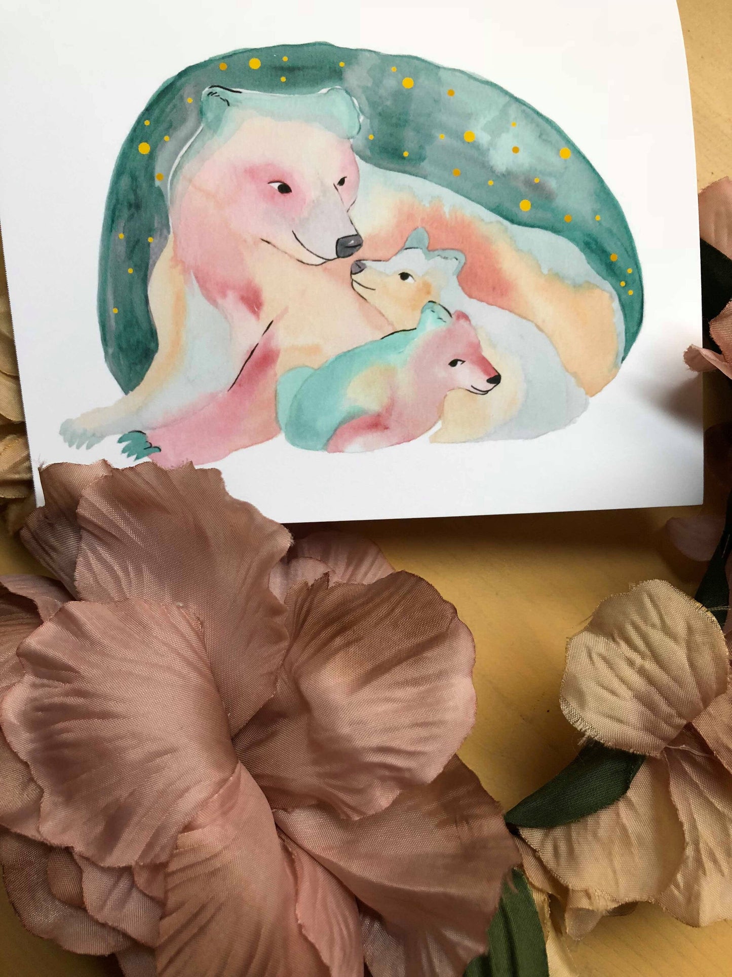 Mama bear and cubs blank card mothers day card