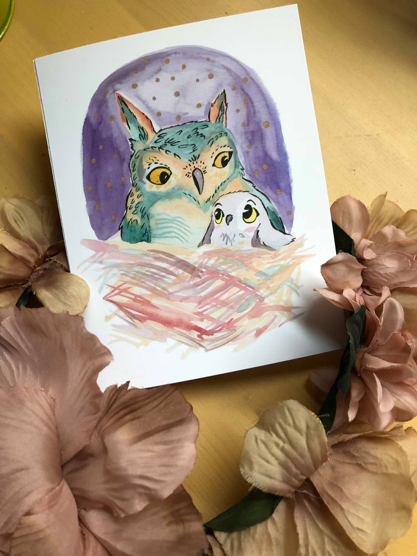 Mother owl and baby blank greeting card mothers day card
