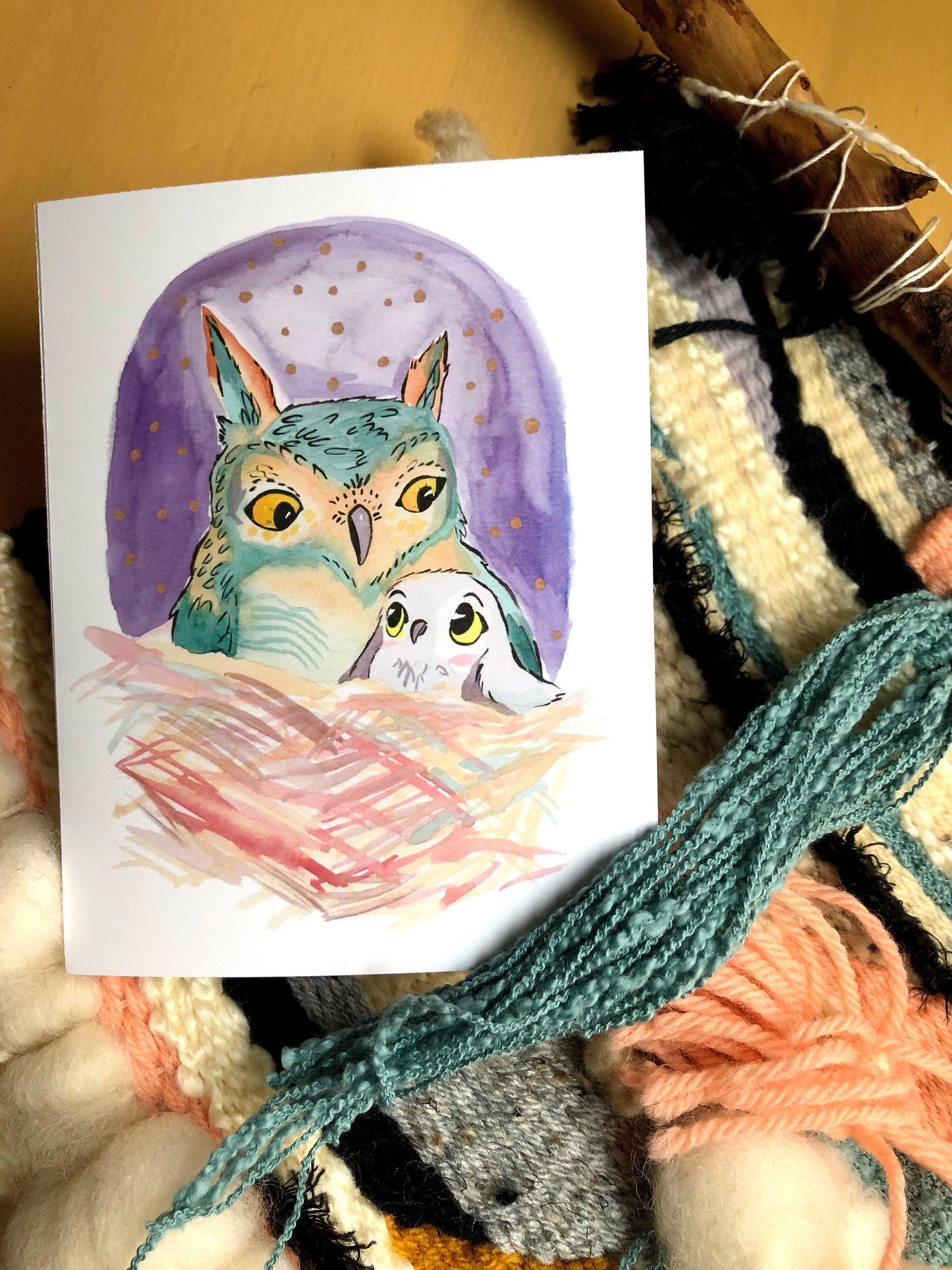 Mother owl and baby blank greeting card mothers day card