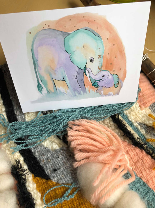 Elephant mother and baby blank greeting card mothers day card