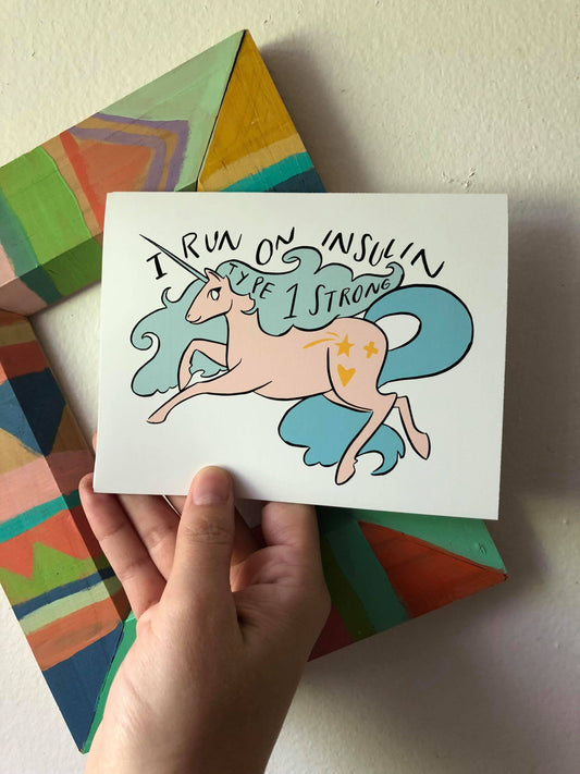 I run on insulin unicorn blank card