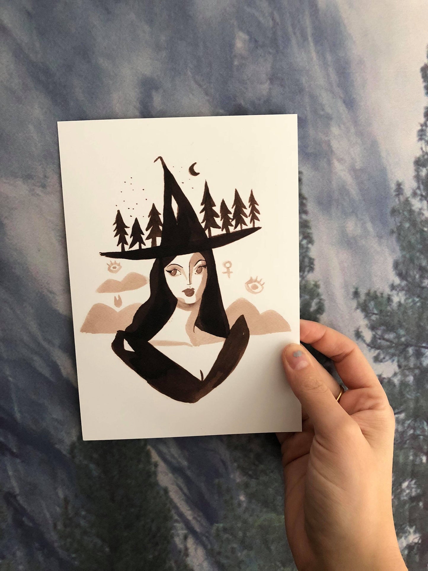Dark Forest Witch large 5X7 postcard