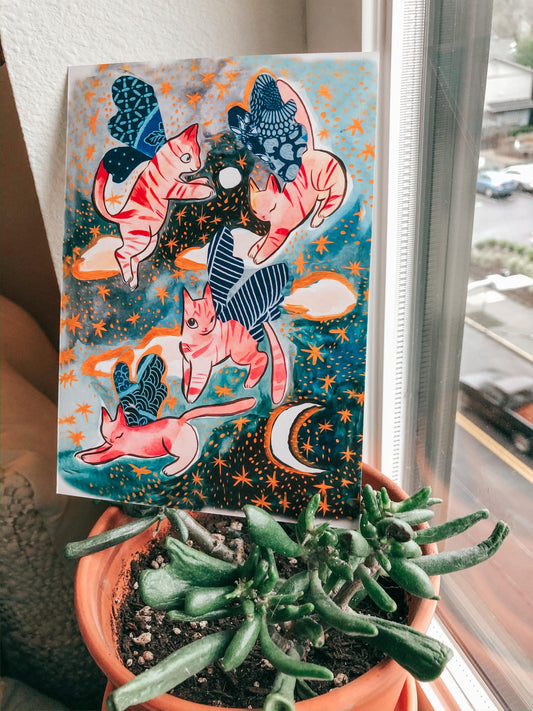 flutter cats 5x7 mini print