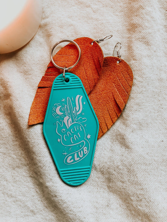 cactus cat club vintage motel style key chain