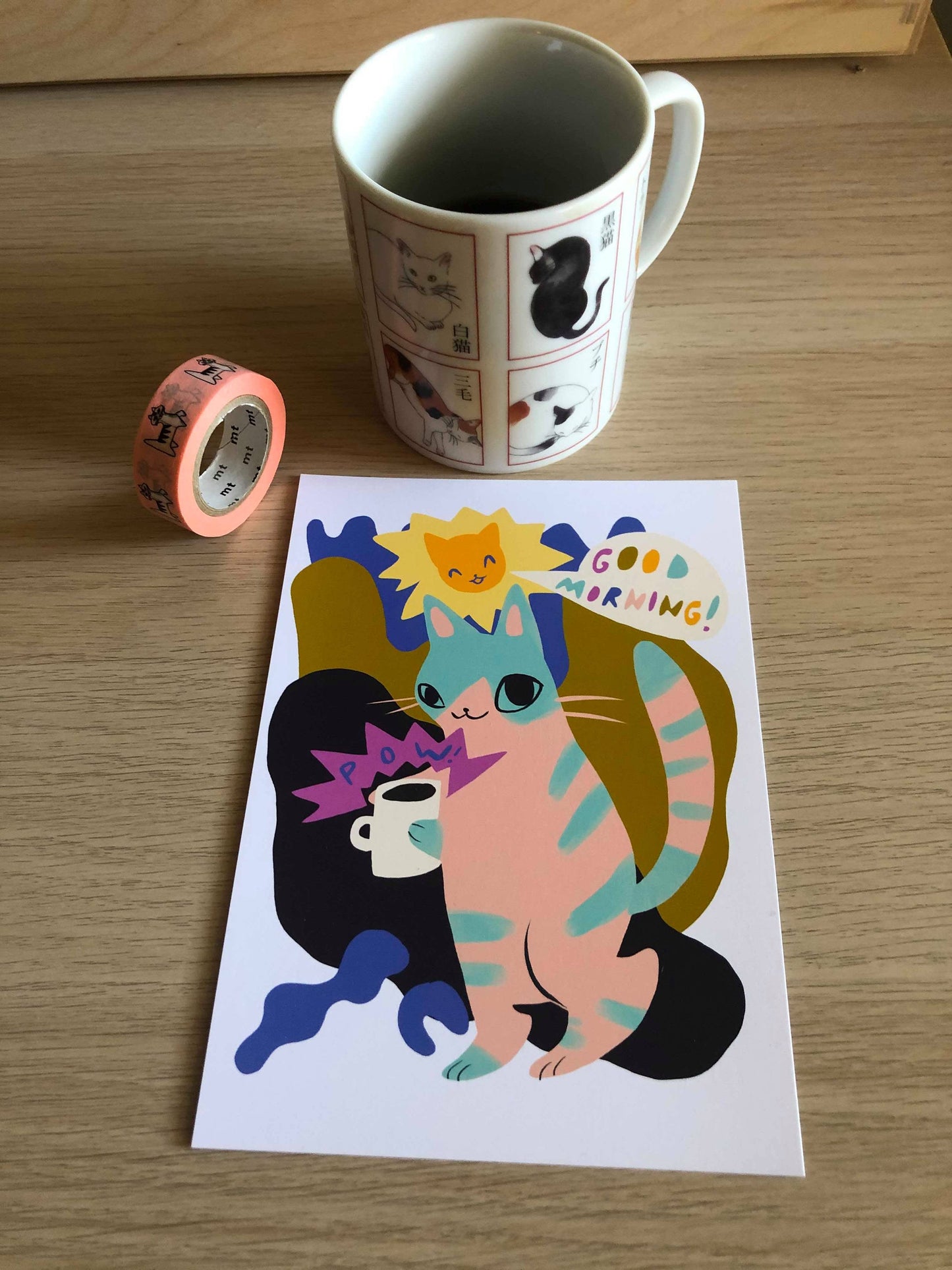 POW good morning cat mini print