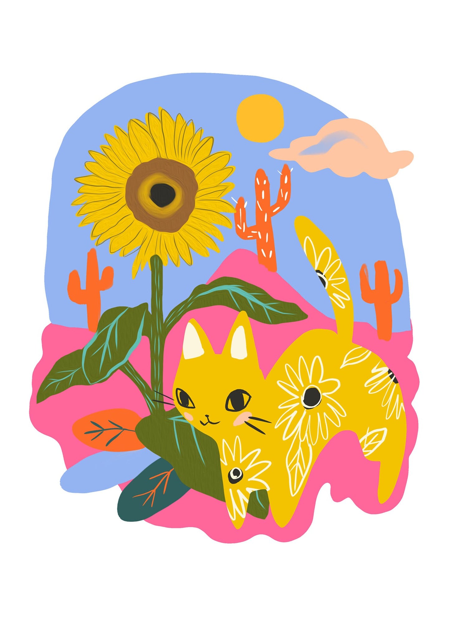 sunflower and peony cat 8x10 matte high quality prints