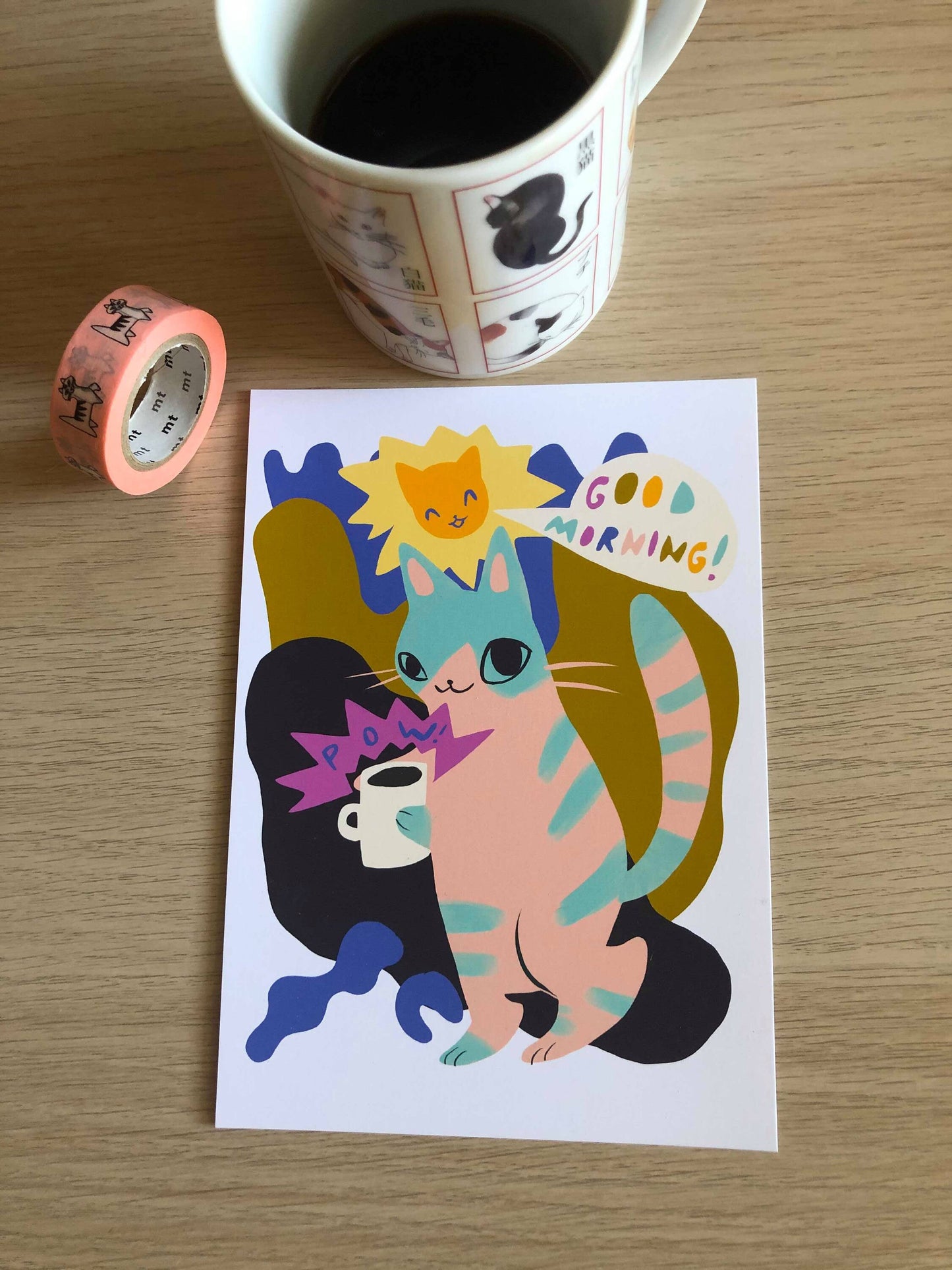 POW good morning cat mini print