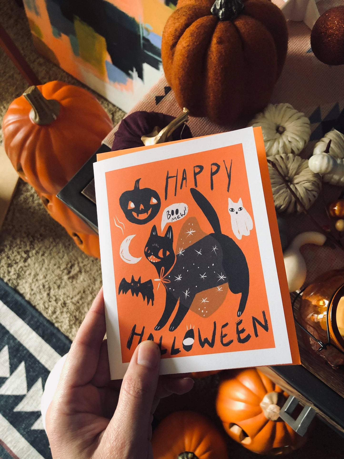 the spooky cat happy halloween blank greeting card