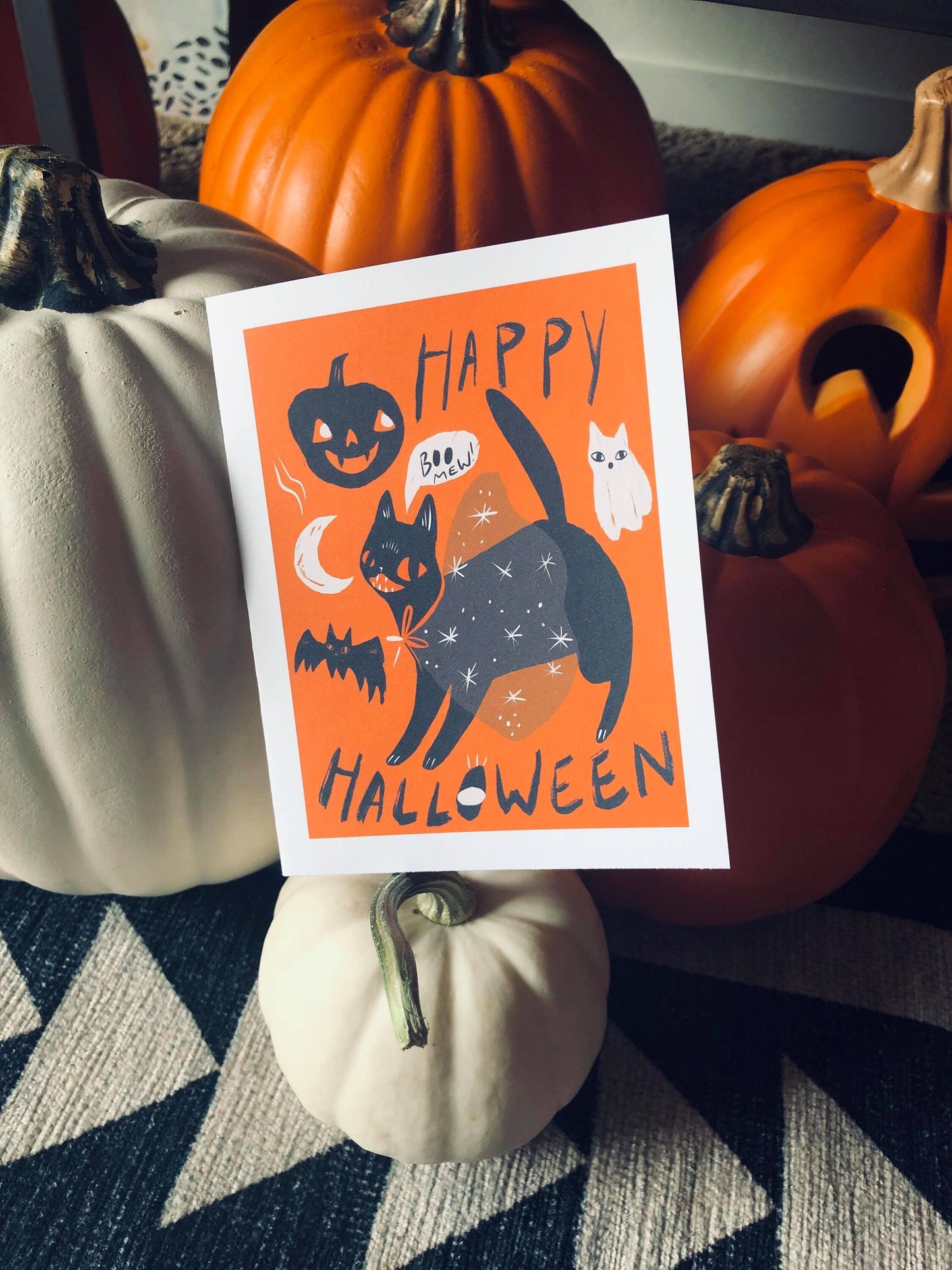 the spooky cat happy halloween blank greeting card