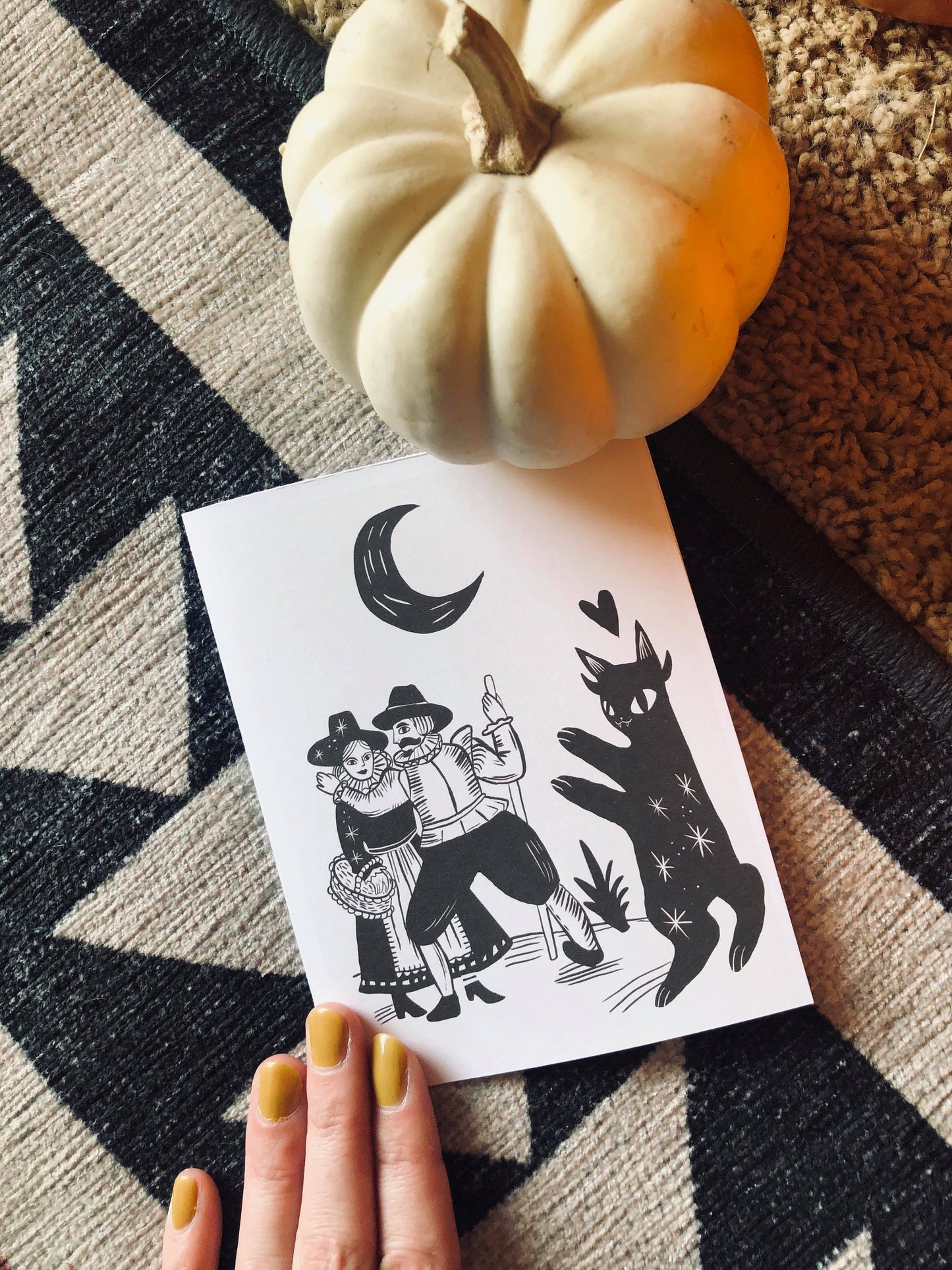 demon cat and witch blank greeting card