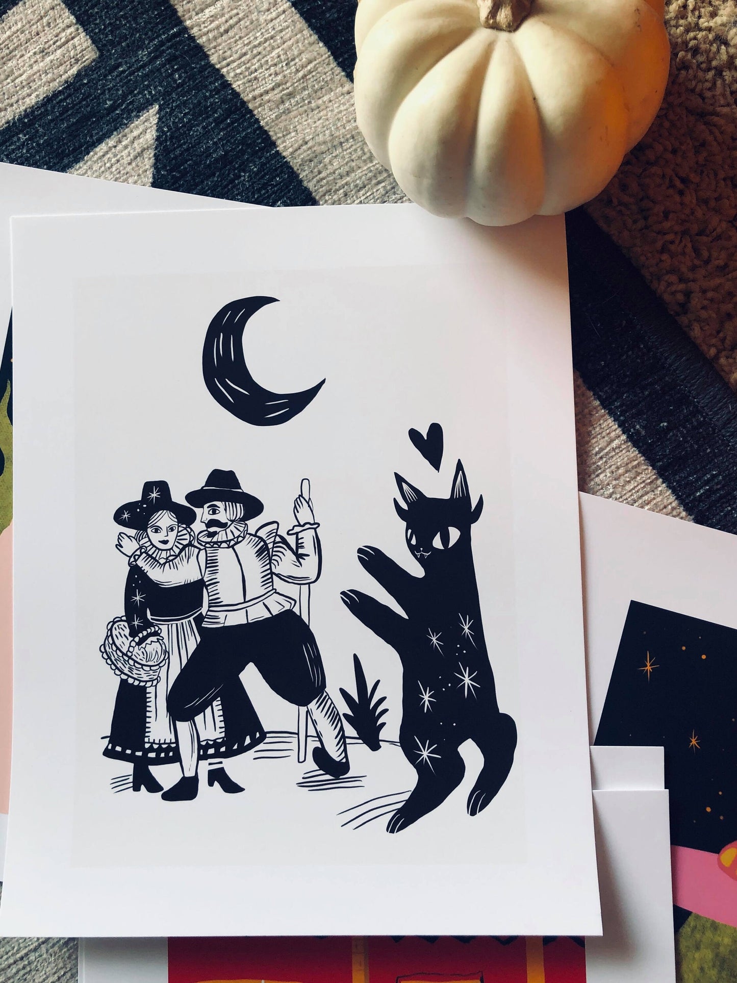 demon cat and witch blank greeting card