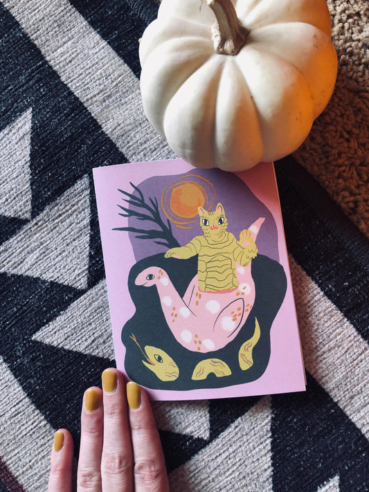 Eerie Lagoon cat blank greeting card