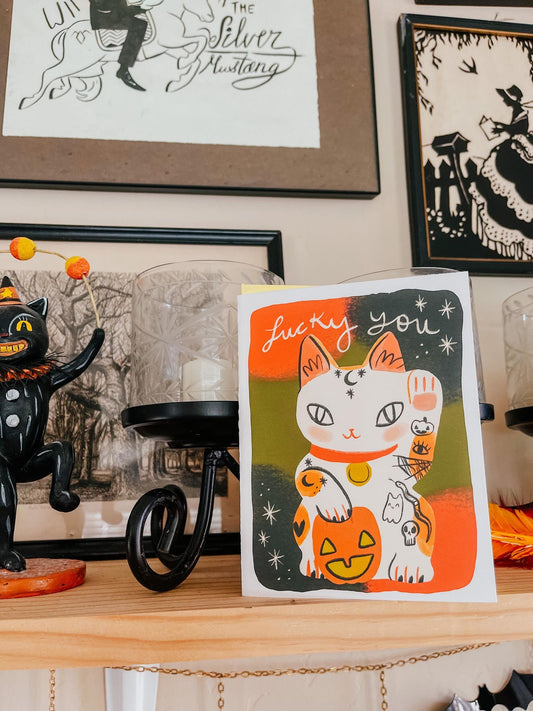 lucky you a lucky cat blank greeting card