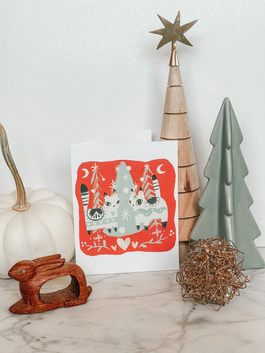 the nordic cat friends blank cat holiday card!