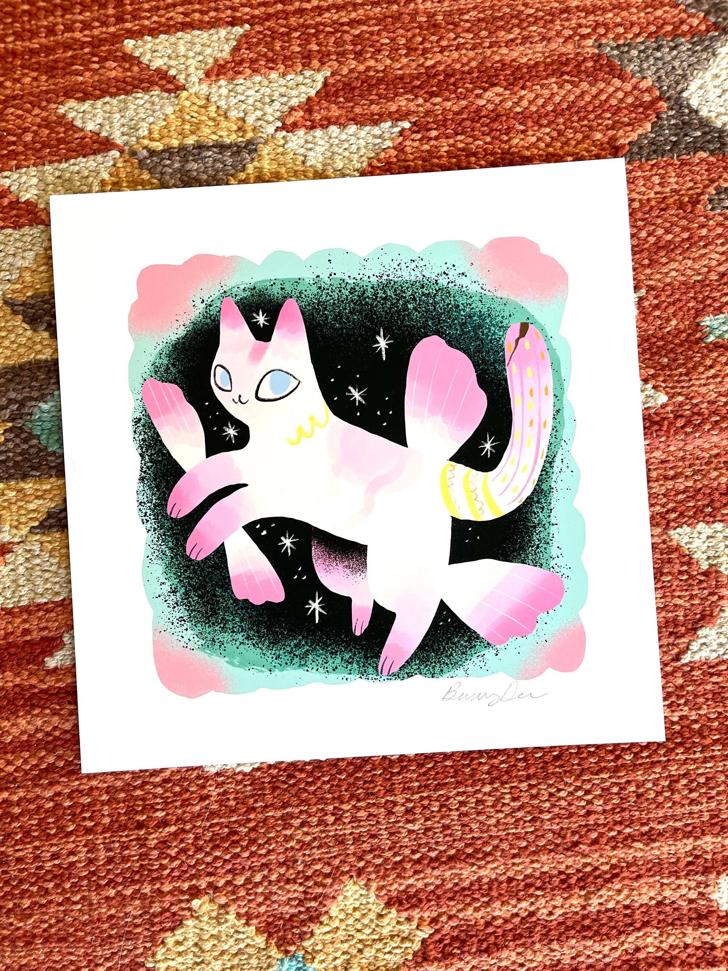 orchid mantis cat 8x8 matte paper print