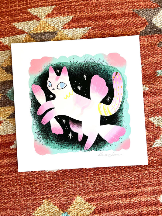 orchid mantis cat 8x8 matte paper print