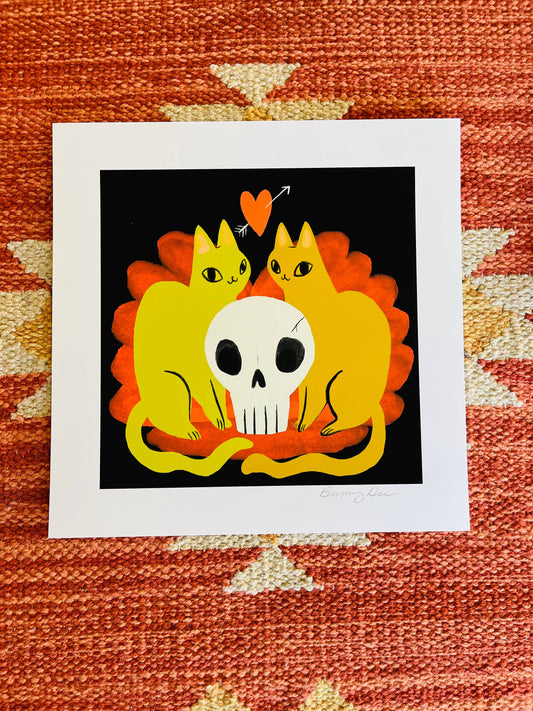 the valentines skull cats 8x8 matte fine art print