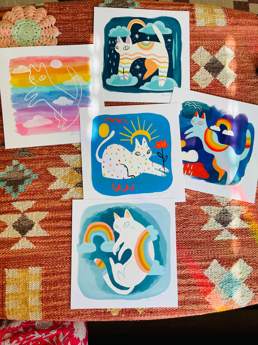 The rainbow cat 8x8 inch prints
