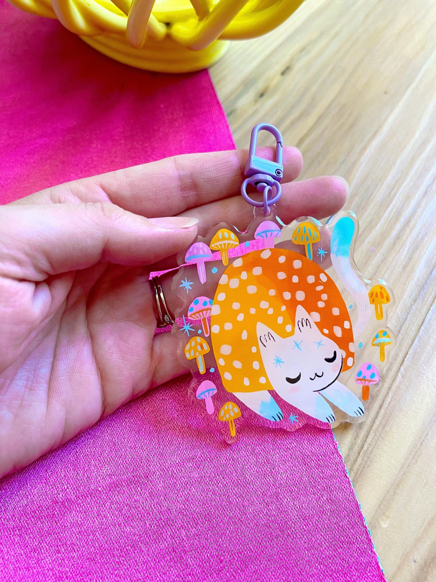 pastel mushroom cat giant keychain