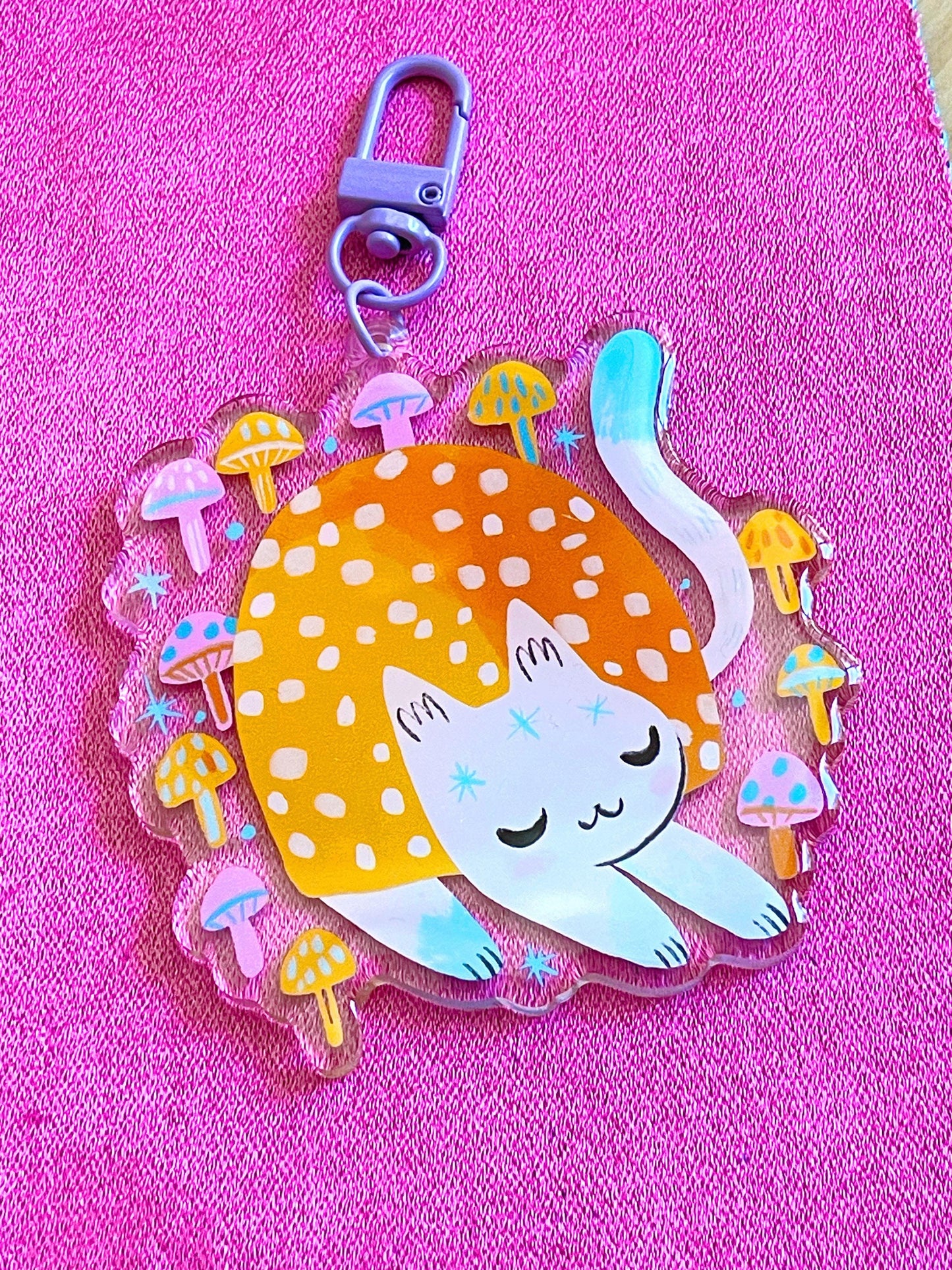 pastel mushroom cat giant keychain