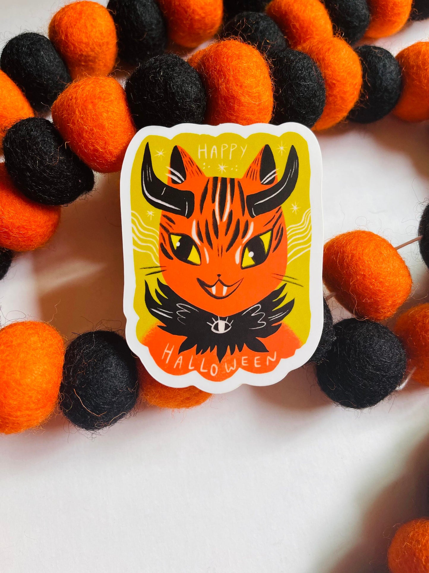 happy halloween orange cat vinyl sticker