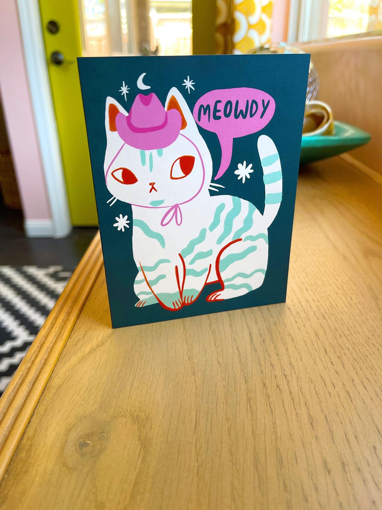 Meowdy the country cat blank greeting card