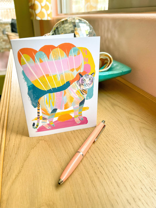 rainbow tiger blank greeting card