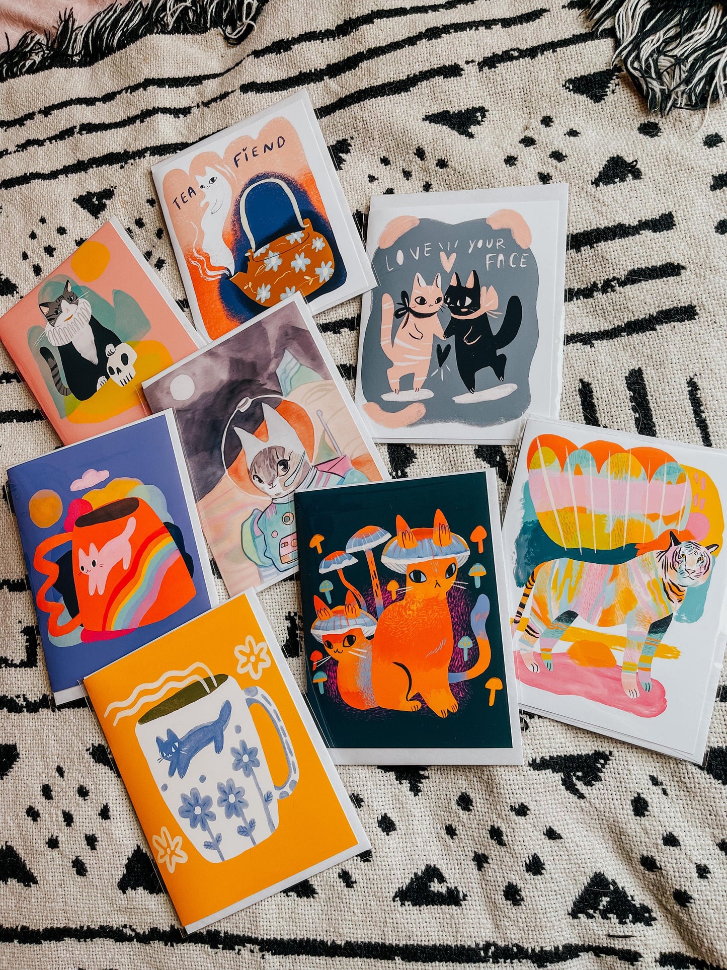 tea fiend cat blank greeting card