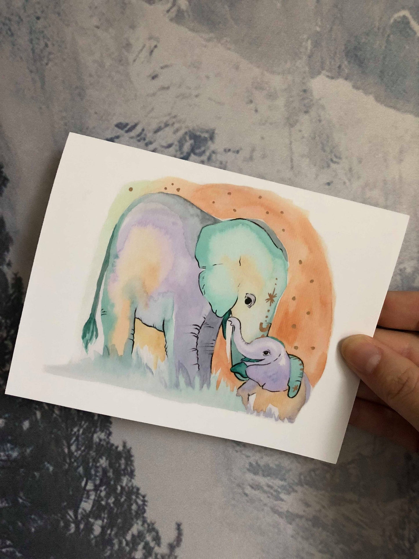 Elephant mother and baby blank greeting card mothers day card