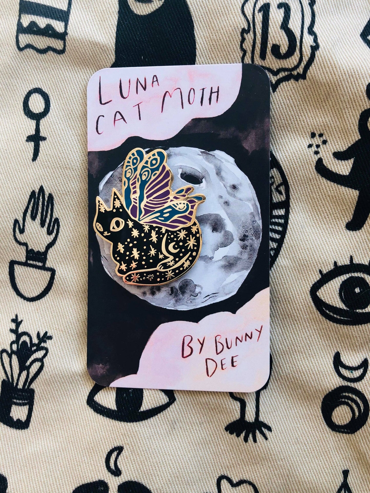 The Luna Cat Moth hard enamel pin