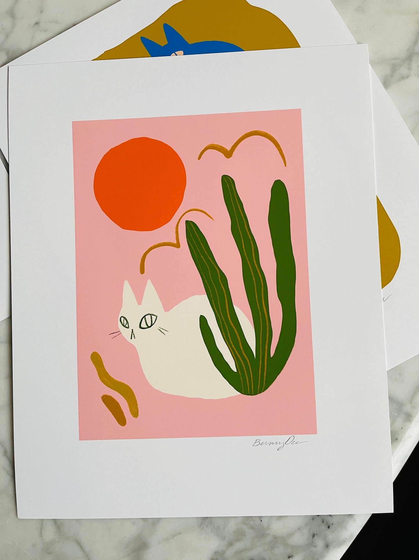 the pink cat rising sun matisse style matte print