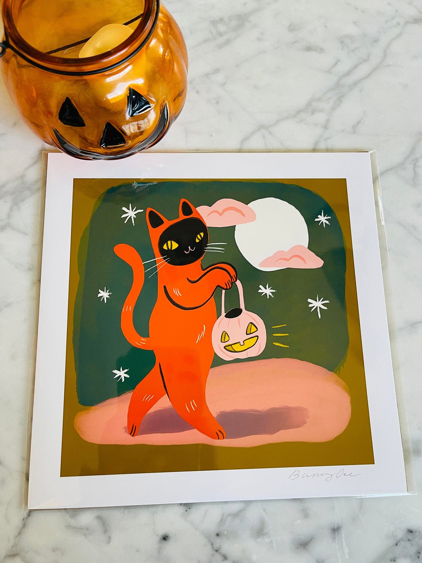 the trick or treat cat 8x8 inch print