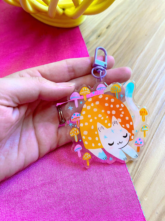 pastel mushroom cat giant keychain