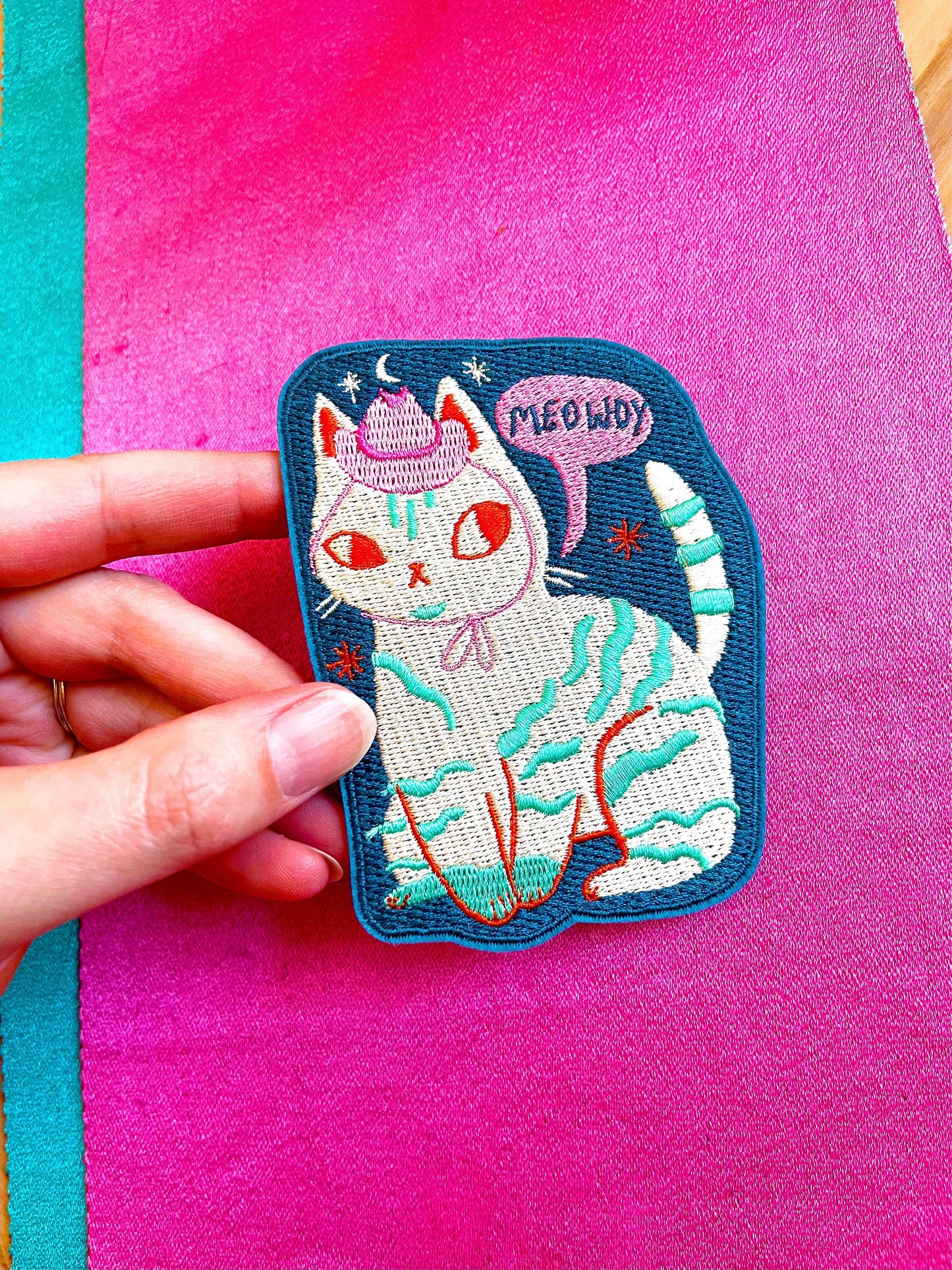 meowdy large iron on cat patch