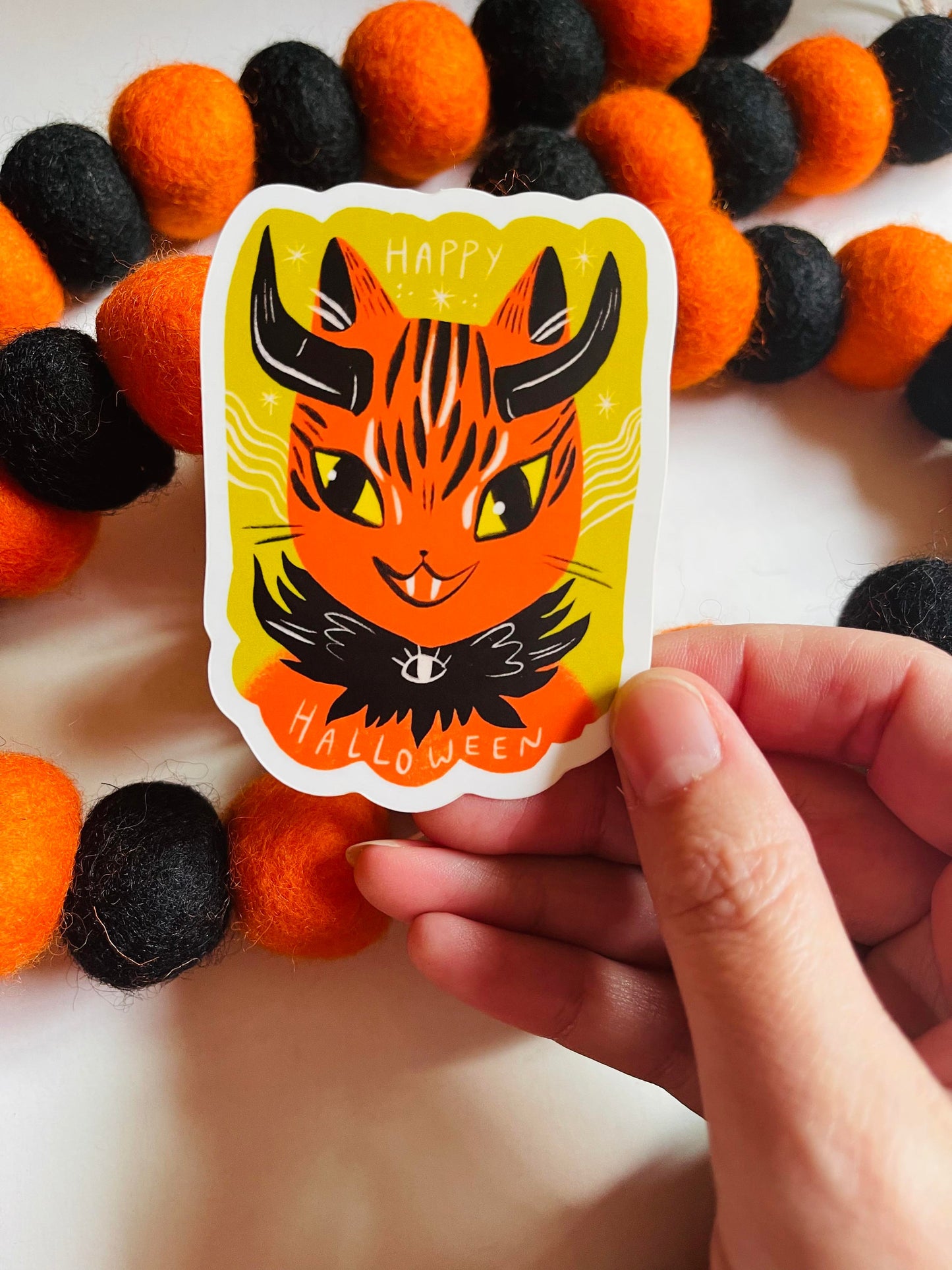 happy halloween orange cat vinyl sticker